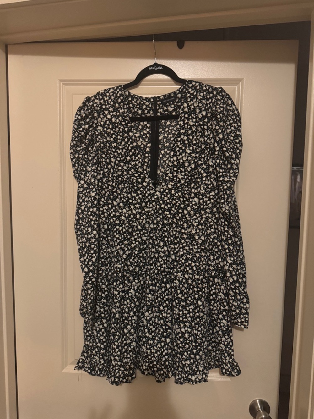 PrettyLittleThing Black and White Floral Mini Dress with Teal Accents